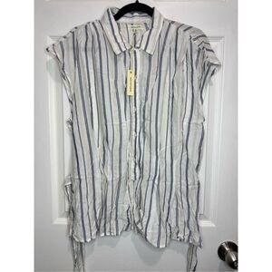 Max studio striped tie-waist blouse  XL